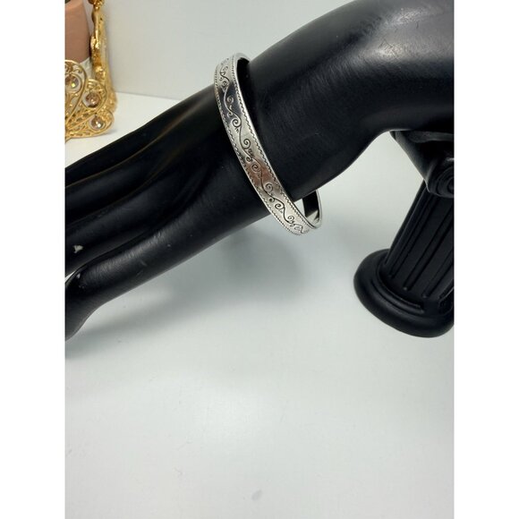 Brighton CANAL Scroll Etched Silver Tone Bangle Bracelet Sz8” - Picture 5 of 9